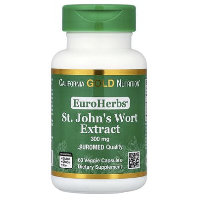 EuroHerbs™, экстракт зверобоя, качество Euromed, 300 mg, 60 вегетарианских капсул