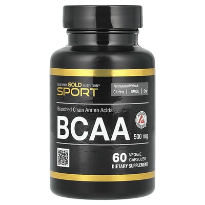 BCAA California Gold Nutrition AjiPure® аминокислоты 2:1:1 с L-Leucine, L-Isoleucine и L-Valine, 500 mg, 60 вегетарианских капсул