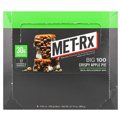 Big 100, протеиновый батончик, Crispy Apple Pie, 9 шт, 3.52 oz (100 g) каждый