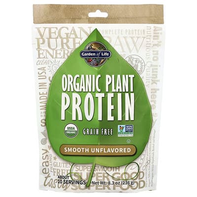 Organic Plant Protein, Grain Free, Smooth Unflavored, 8.3 oz (236 g)