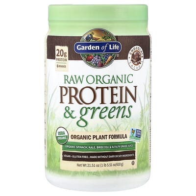 Raw Organic Protein & Greens, шоколадное какао, 1 lb 5.51 oz (610 g)