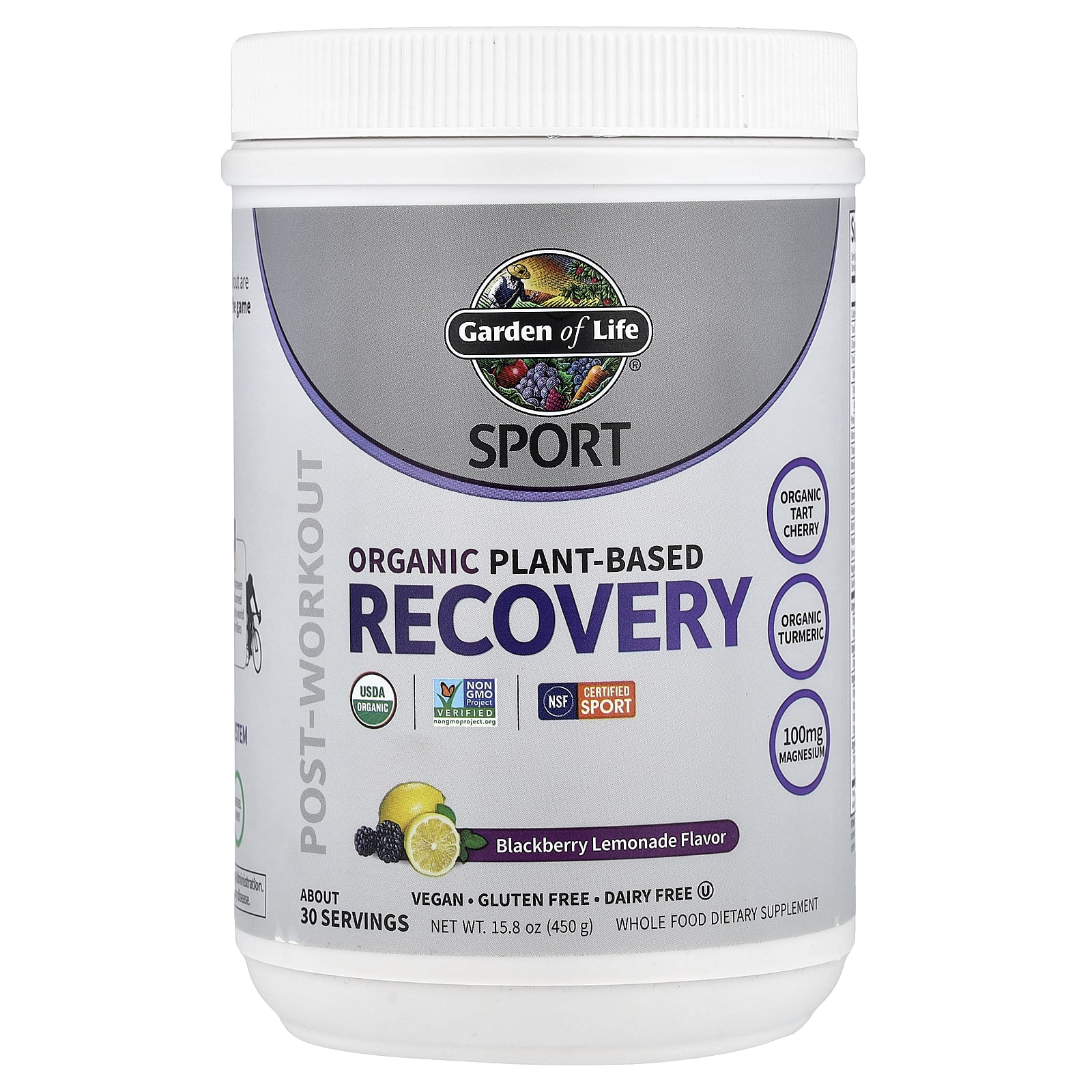 Sport, Organic Plant-Based Recovery, Blackberry Lemonade, 15.8 oz (450 g)