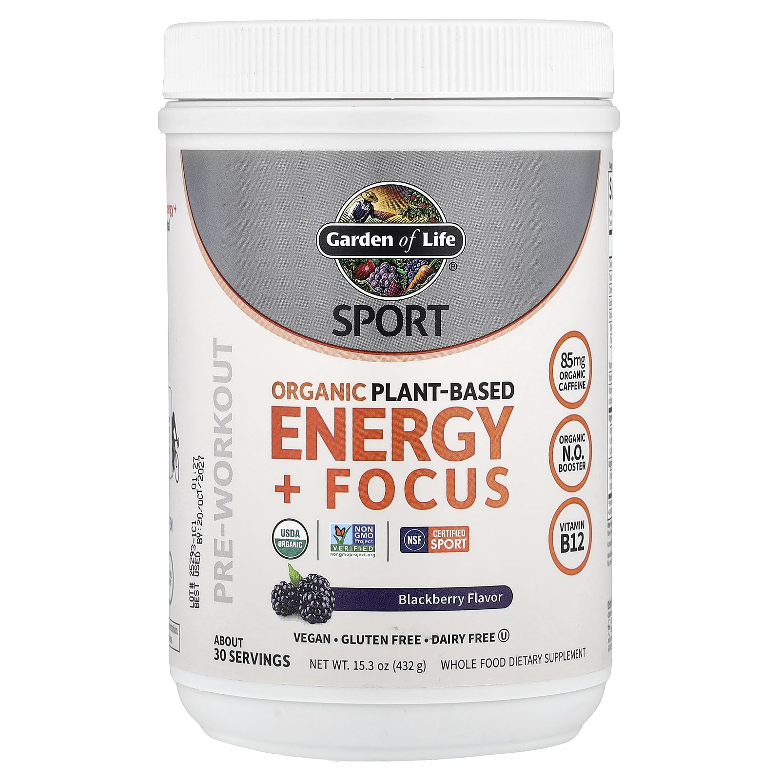 Sport, Organic Plant-Based Energy + Focus, Blackberry, 15.3 oz (432 g)