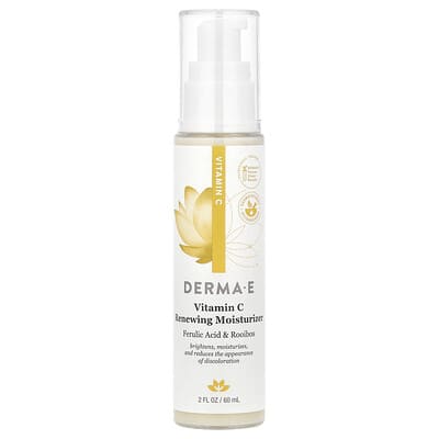 Обновляющий увлажняющий крем DERMA E с витамином C, феруловой кислотой и ройбушем, 2 fl oz (60 ml)