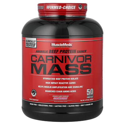 Carnivor™ Mass, Anabolic Beef Protein Gainer, Strawberry, 5.79 lbs (2,628 g)