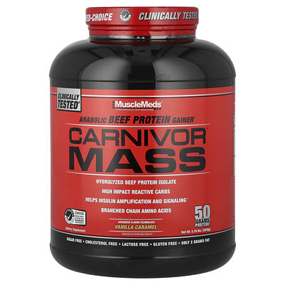 Carnivor™ Mass протеиновый гейнер из говядины, Vanilla Caramel, 5.78 lbs (2,618 g)