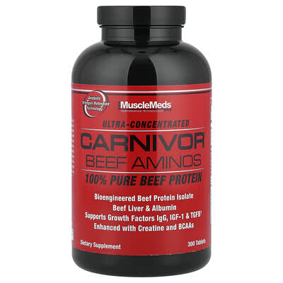 MuscleMeds Carnivor Beef Aminos, 100% чистый говяжий протеин, 300 таблеток