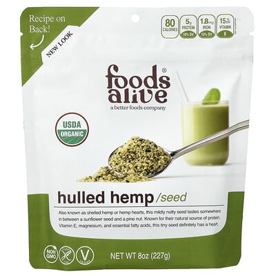Foods Alive Органические очищенные семена конопли, 8 oz (227 g)