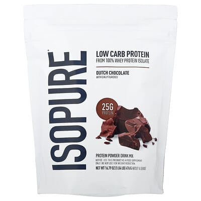 Isopure Low Carb, протеиновый порошок, голландский шоколад, 1.04 lb (476 g)