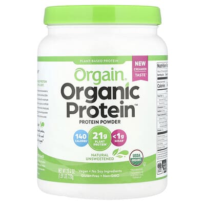 Organic Protein Powder, Plant Based, Natural Unsweetened, 1.59 lb (720 g)