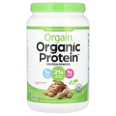 Organic Protein Powder, Plant-Based, Peanut Butter, 2.03 lb (920 g)