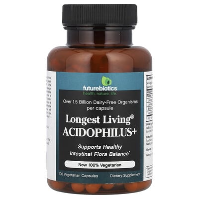 Futurebiotics Longest Living Acidophilus+, 100 вегетарианских капсул
