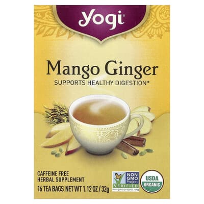 Чай Mango Ginger, без кофеина, 16 чайных пакетиков, 1.12 oz (32 g)