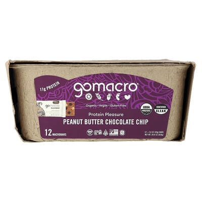 MacroBar® Protein Pleasure, арахисовая шоколадная крошка, 12 батончиков по 2.4 oz (69 g)