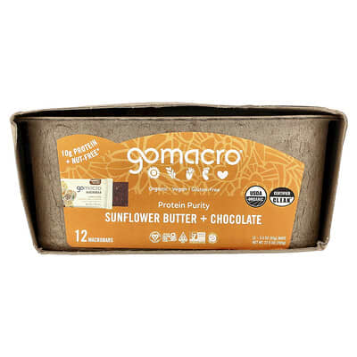 GoMacro Протеиновый батончик MacroBar Protein Purity, подсолнечное масло + шоколад, 12 штук, 2.3 oz (65 g) каждый