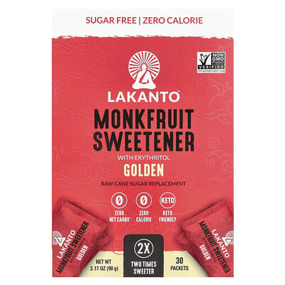 Monkfruit Sweetener With Erythritol, Golden, 30 Packets, 3.17 oz (90 g)