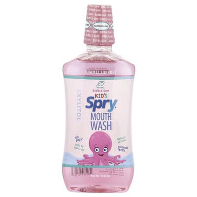 Xlear Детский ополаскиватель для рта Spry®, поддержка эмали, без спирта, Bubble Gum, 16 fl oz (473 ml)