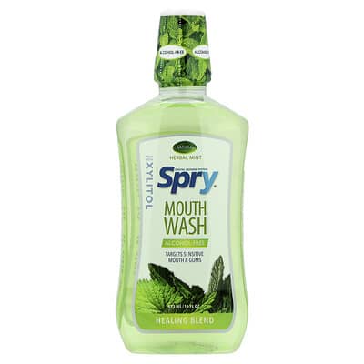 Ополаскиватель для рта Spry®, заживляющий состав, без спирта, натуральная мятная мята, 16 fl oz (473 ml)