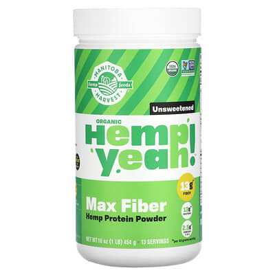 Organic Hemp Protein Powder, Max Fiber, Unsweetened, 1 lb (454 g)