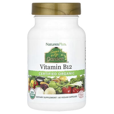 NaturesPlus Source of Life® Garden сертифицированный органический витамин B12, 60 веганских капсул