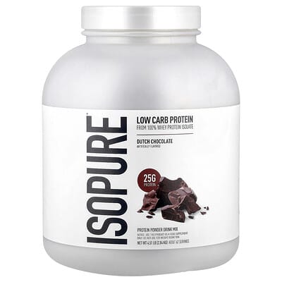 Isopure Low Carb, протеиновый порошок, голландский шоколад, 4.51 lb (2.04 kg)