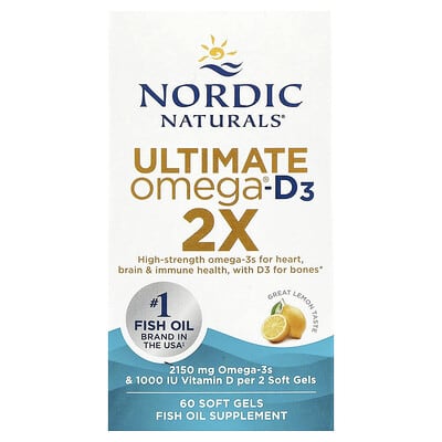 Nordic Naturals Ultimate Omega®-D3 2X, Great Lemon, 60 мягких капсул