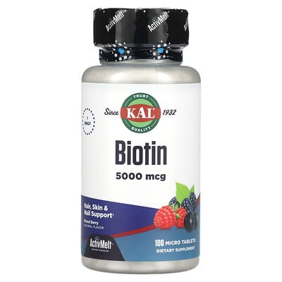 Биотин KAL Biotin, Mixed Berry, 5,000 mcg, 100 Micro Tablets
