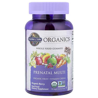 Мультивитаминные жевательные пастилки Organics Prenatal, органическая ягода, 120 веганских жевательных капсул