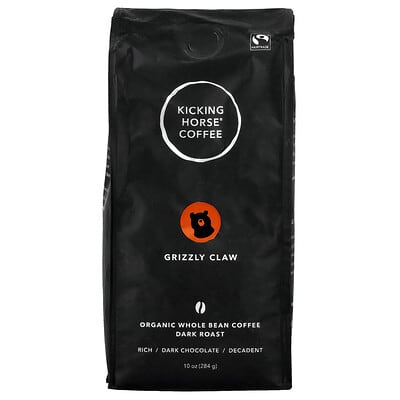 Organic Coffee, Grizzly Claw, Whole Bean, Dark Roast, 10 oz (284 g)
