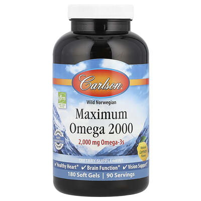 Wild Norwegian, Maximum Omega 2000, натуральный лимон, 180 мягких капсул (1,000 mg на капсулу)