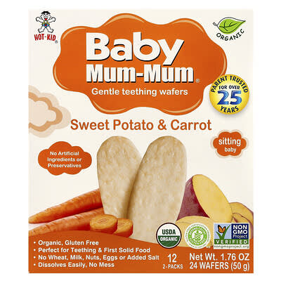 Baby Mum-Mum®, нежные жевательные пластинки, сладкий картофель и морковь, 12 упаковок по 2 пластинки