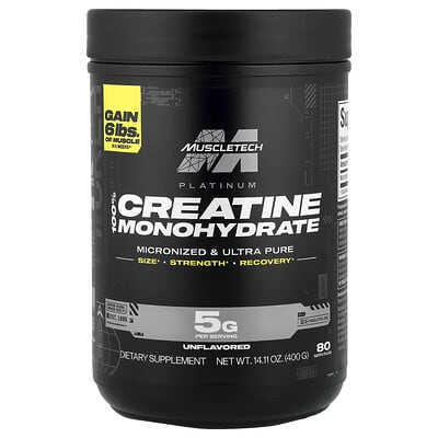 Platinum 100% Creatine Monohydrate, без вкуса, 14.11 oz (400 g)