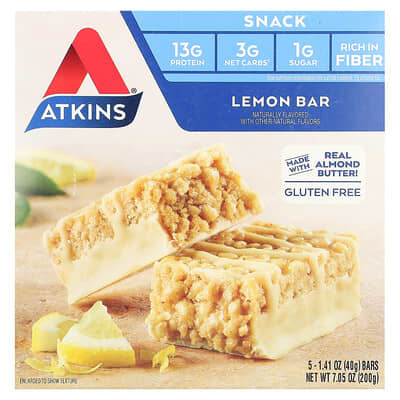 Atkins Десерт Lemon Bar, 5 батончиков, 1.41 oz (40 g) каждый