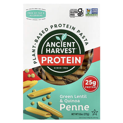 Растительная паста, пенне с зеленой чечевицей и киноа, 9.6 oz (272 g)
