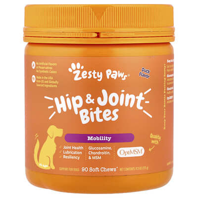 Hip & Joint Bites для собак, для всех возрастов, утка, 90 мягких лакомств, 11.1 oz (315 g)