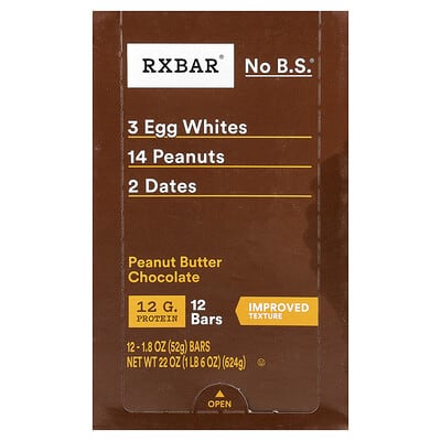 Протеиновый батончик, арахисовая паста и шоколад, 12 шт, 1.8 oz (52 g) каждый
