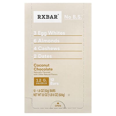 Protein Bar, Coconut Chocolate, 12 Bars, 1.8 oz (52 g) Each