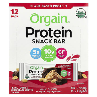Органический протеиновый батончик Plant-Based Peanut Butter Chocolate Chunk 12 шт. 1.41 oz (40 g) каждый