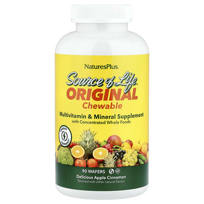 NaturesPlus Source of Life®, Оригинальные жевательные витаминно-минеральные добавки, Apple Cinnamon, 90 Wafers