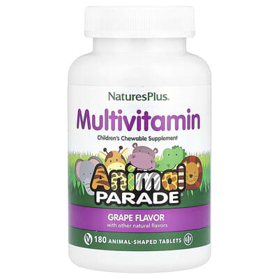 NaturesPlus Animal Parade®, Детские жевательные мультивитамины, Grape, 180 таблеток в форме животных
