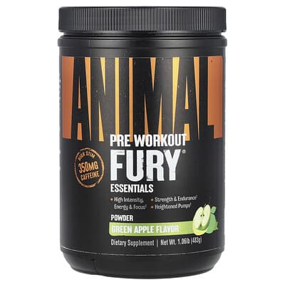 Fury® Essentials, Pre Workout, Green Apple, 1.06 lb (483 g)