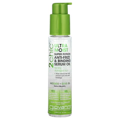 2chic®, Ultra-Moist Super Potion антифриз и сыворотка-масло, для сухих поврежденных волос, с маслом авокадо и оливы, 2.75 fl oz (81 ml)