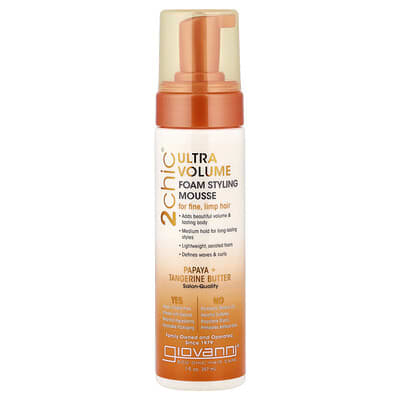 2chic®, пенка-мусс для укладки Ultra-Volume, для тонких и лишенных объема волос, с маслом папайи и мандарина, 7 fl oz (207 ml)