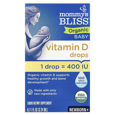 Органические витаминные капли D для младенцев, Newborn +, 0.11 fl oz (3.24 ml)