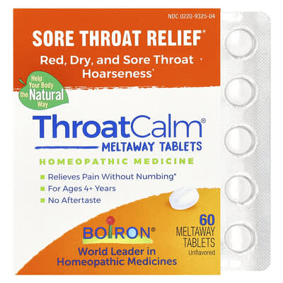 ThroatCalm®, средство от боли в горле, для детей от 4 лет, без вкуса, 60 таблеток