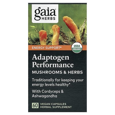 Gaia Herbs Adaptogen Performance, Грибы и травы, 60 Vegan Capsules