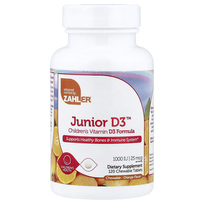 Junior D3™ детская формула витамина D3, апельсиновая, 25 mcg (1,000 IU), 120 жевательных таблеток