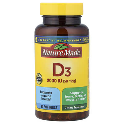 Vitamin D3, 50 mcg (2,000 IU), 90 мягких капсул