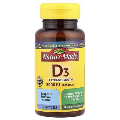Витамин D3 Nature Made, 125 mcg (5,000 IU), 90 Softgels