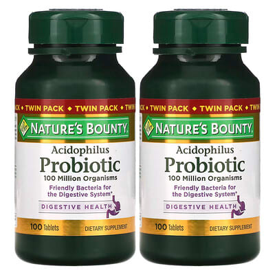 Nature's Bounty Acidophilus Probiotic, двойная упаковка, 100 таблеток в каждой (0.5 mg на таблетку)
